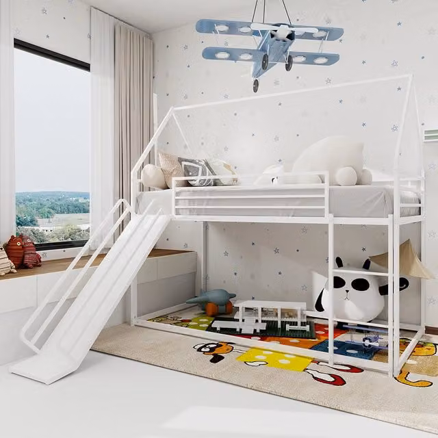 Letto a castello casa - Xylo - 90x200 cm con scivolo