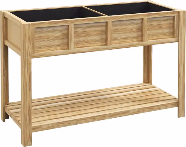 Fioriera Rialzata in Legno Outsunny con Ripiano Inferiore e Divisorio, Colore Marrone, L: 115 cm, P: 46 cm, H: 75 cm – 1