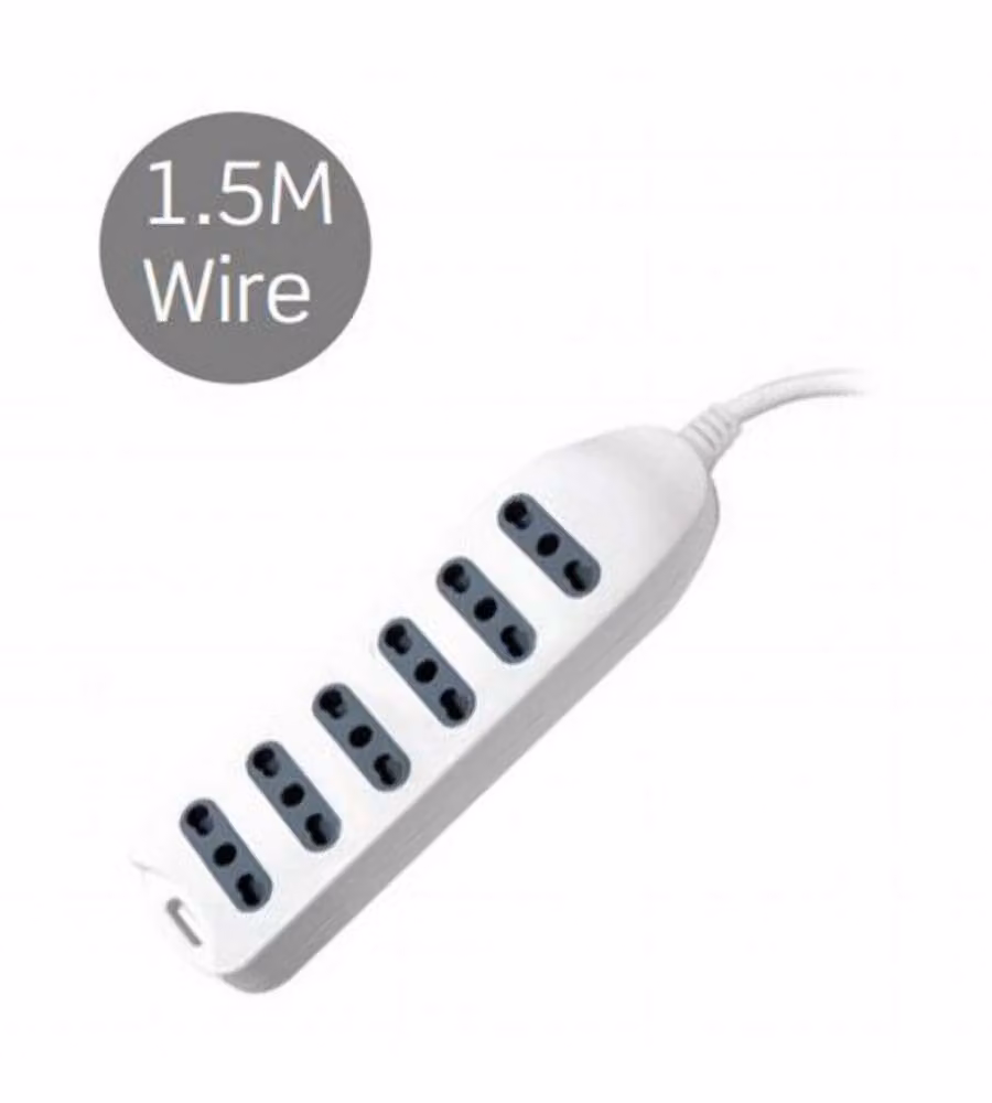Multipresa con Cavo 1,5mt 6 Prese 10/16A 2P+T Bipasso con Attacco a Parete con Spina 16A 2P+T Colore Bianco