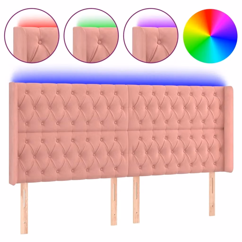 Testiera per letto vidaXL in velluto rosa con illuminazione LED integrata e porta di ricarica USB, L: 183 cm, P: 16 cm, H: 118-128 cm – 2