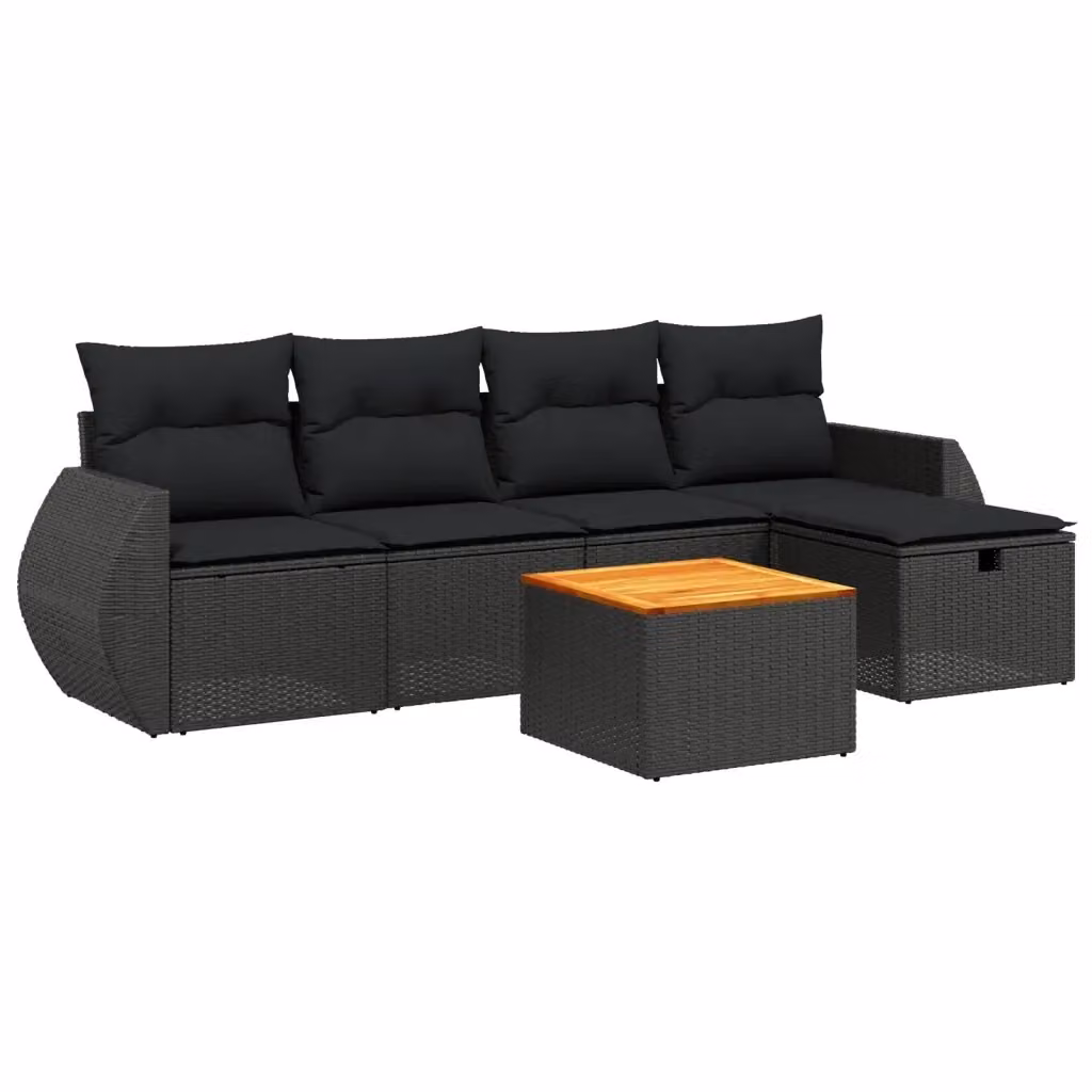 vidaXL Set Divano da Giardino 6 pz a L con Cuscini Neri in Polyrattan e Struttura in Acciaio Verniciato a Polvere – 2