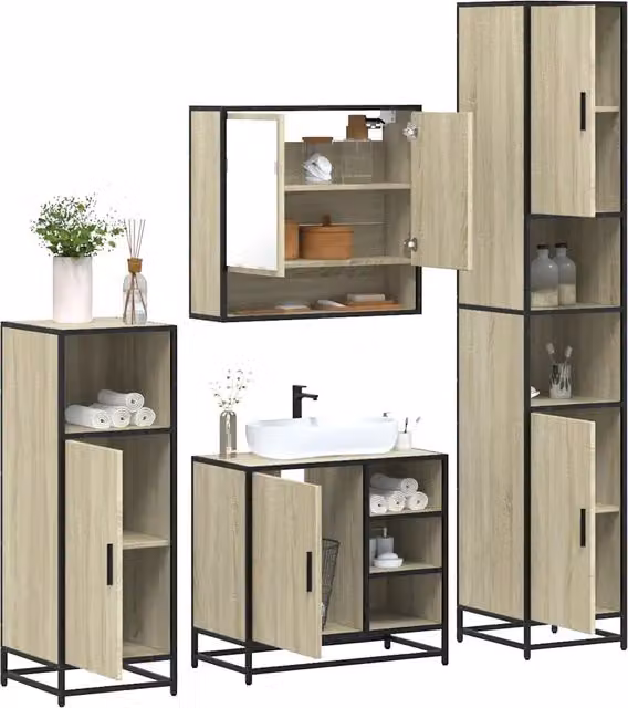 Set Mobili da Bagno 4 pz Rovere Sonoma in Legno Multistrato 3301236