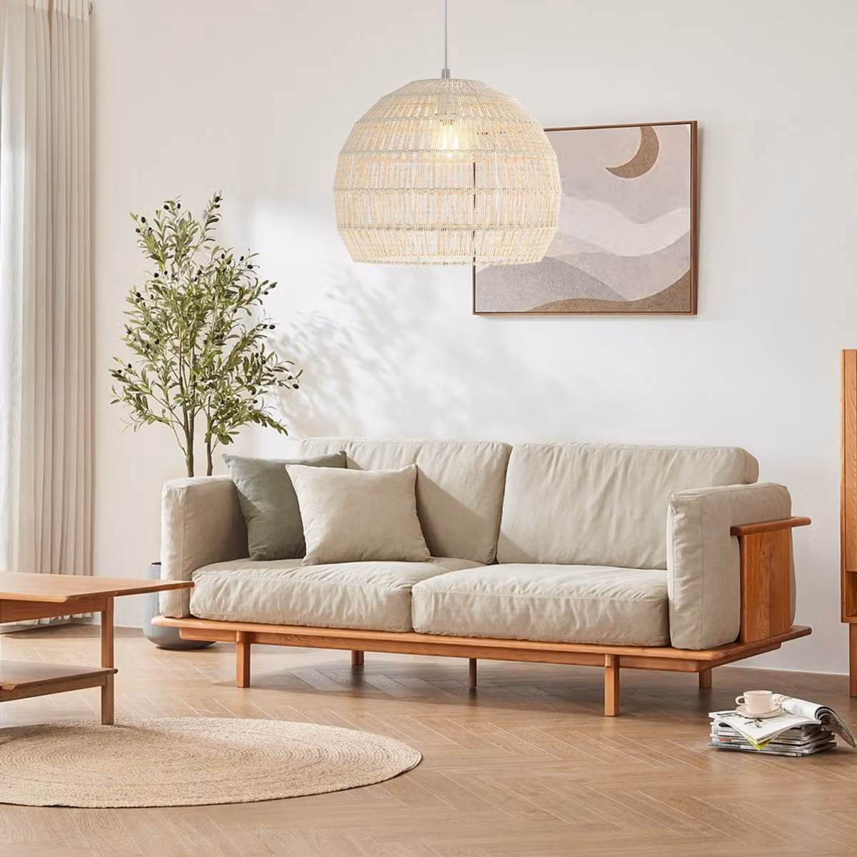 Costway Lampada a sospensione in carta stile boho beige con altezza regolabile per cucina e camera da letto