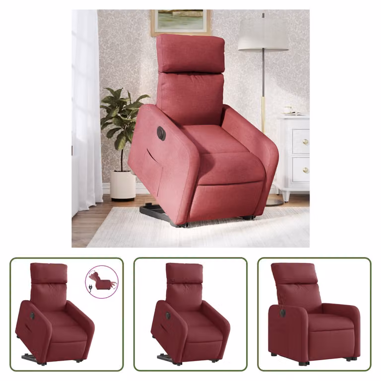 The Living Store Poltrona relax con supporto elettrico in tessuto rosso vino