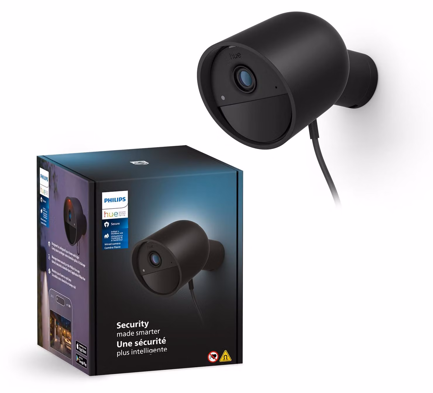 Philips Hue Secure Wired Camera - HD 1080P - Indoor or Outdoor Use - One-App Control - Black