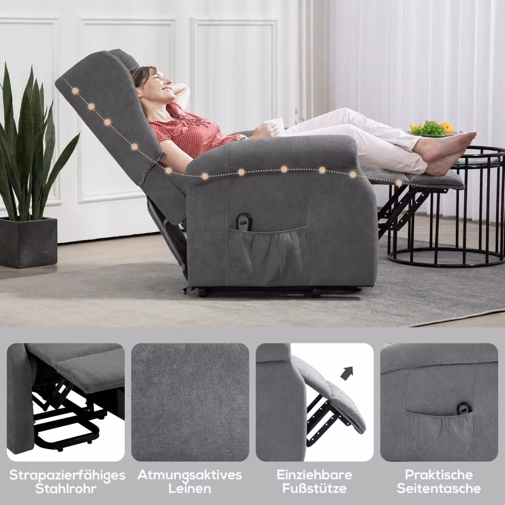 Poltrona Relax Elettrica con Alzapersona REDOM Grigio scuro L: 74 cm, P: 94 cm, H: 111 cm – 2