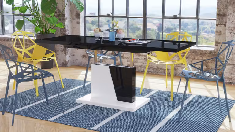 Tavolino di design Grand Noir allungabile e regolabile in altezza, da 120 a 180 cm, tavolo da pranzo
