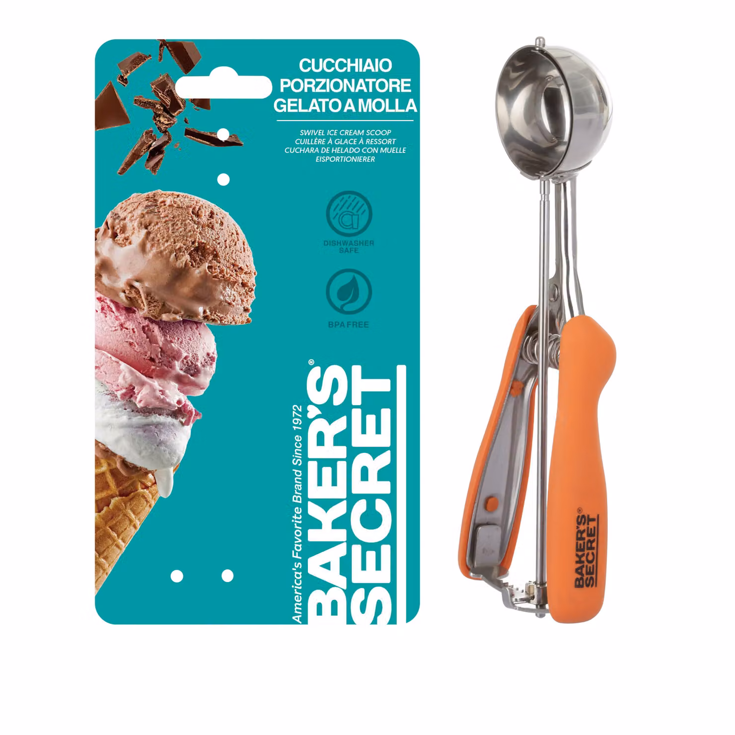 Cucchiaio porzionatore per gelato a molla Baker's Secret in acciaio inossidabile color argento – 2