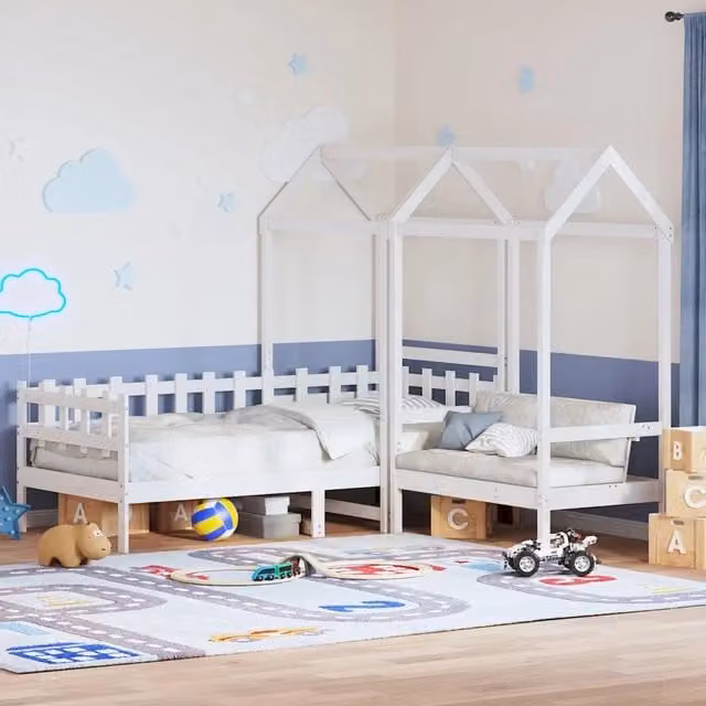 Set Dormeuse e Panca con Tetto Bianco 80x200cm Massello Pino 3282319