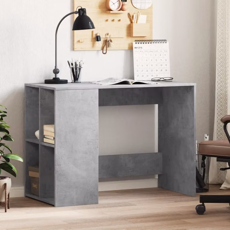 Scrivania moderna vidaXL in legno multistrato e MDF, colore grigio, L 102 x P 50 x H 75 cm