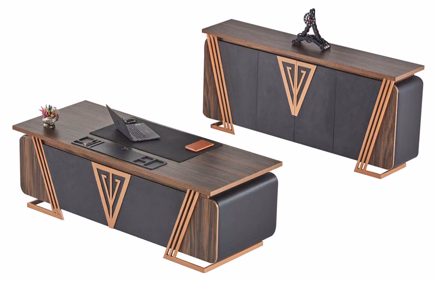 Schreibtisch Sideboard Arbeitszimmer-Set Bürotisch Stauraum Modern Holz