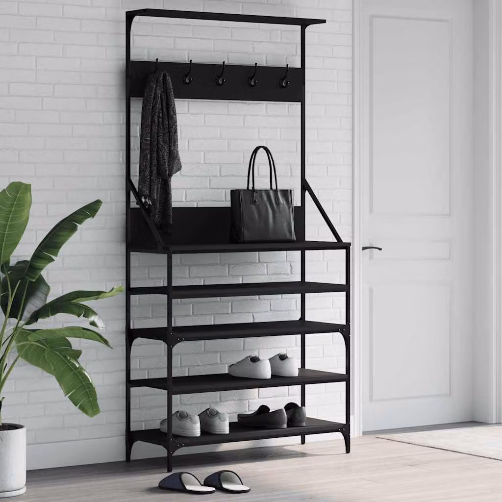 vidaXL Appendiabiti con Porta Scarpe e Panchina Nero L: 90 cm, P: 34 cm, H: 184 cm