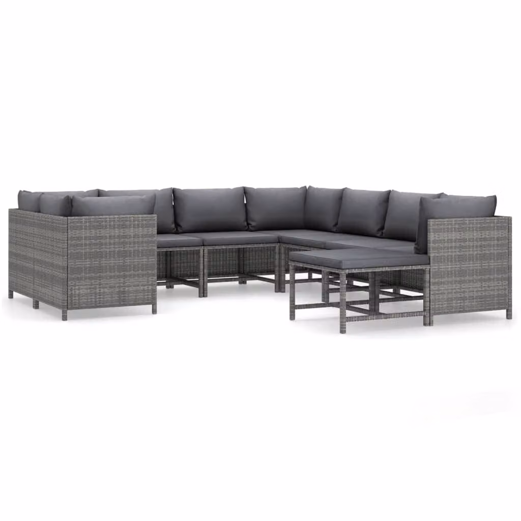 Set Divani da Giardino 9 pz con Cuscini in Polyrattan Grigio
