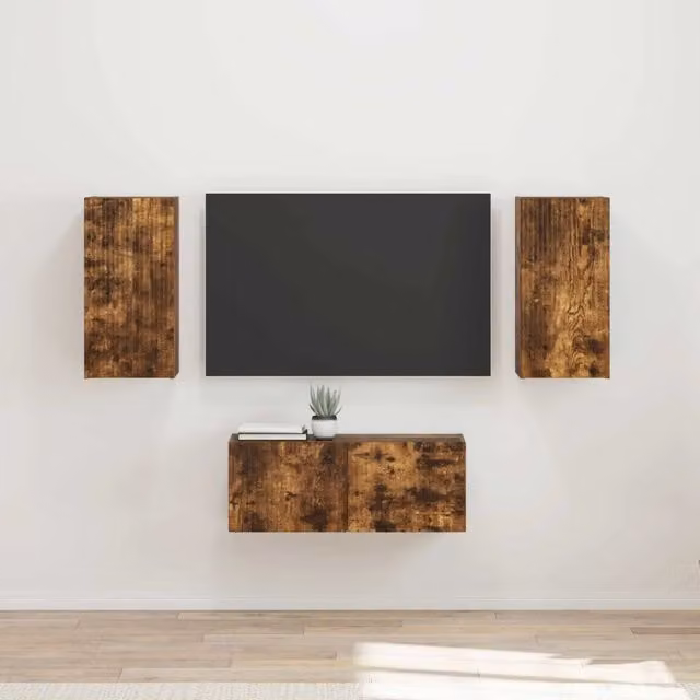 Set mobile TV 6 pz Rovere Fumo Legno ingegnerizzato 3409065