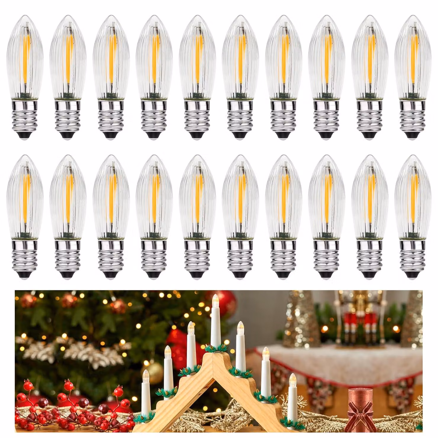 Lampadine a LED a forma di candela, attacco E10, confezione da 20 pezzi, luce bianco caldo a 2100 K, 0,2 W, 3 lm, con forma conica