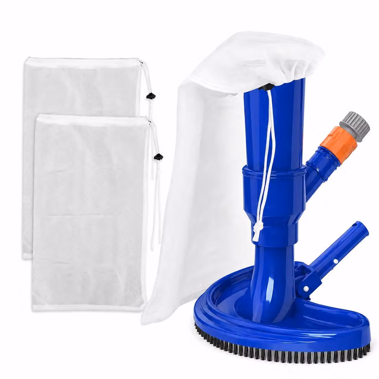 Aspirapolvere per piscine da 400g con testina spazzola da 25,7 cm, pulitore per piscine con tubo da giardino e 3 sacchetti filtranti - OVERBAGSPOOL