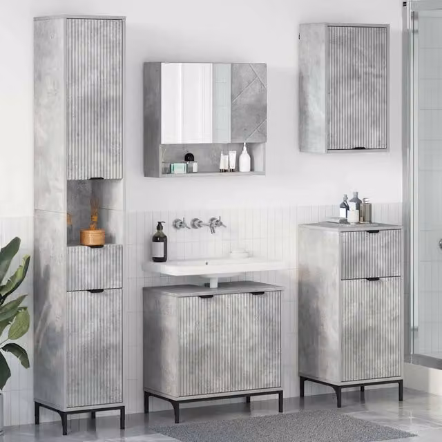 Set di mobili per il bagno con cassetto Grigio cemento 3393116