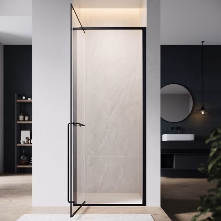 SONNI Porta doccia a battente invisibile, 80x195 cm, vetro di sicurezza 6 mm, nero opaco, porta doccia con una sola parola