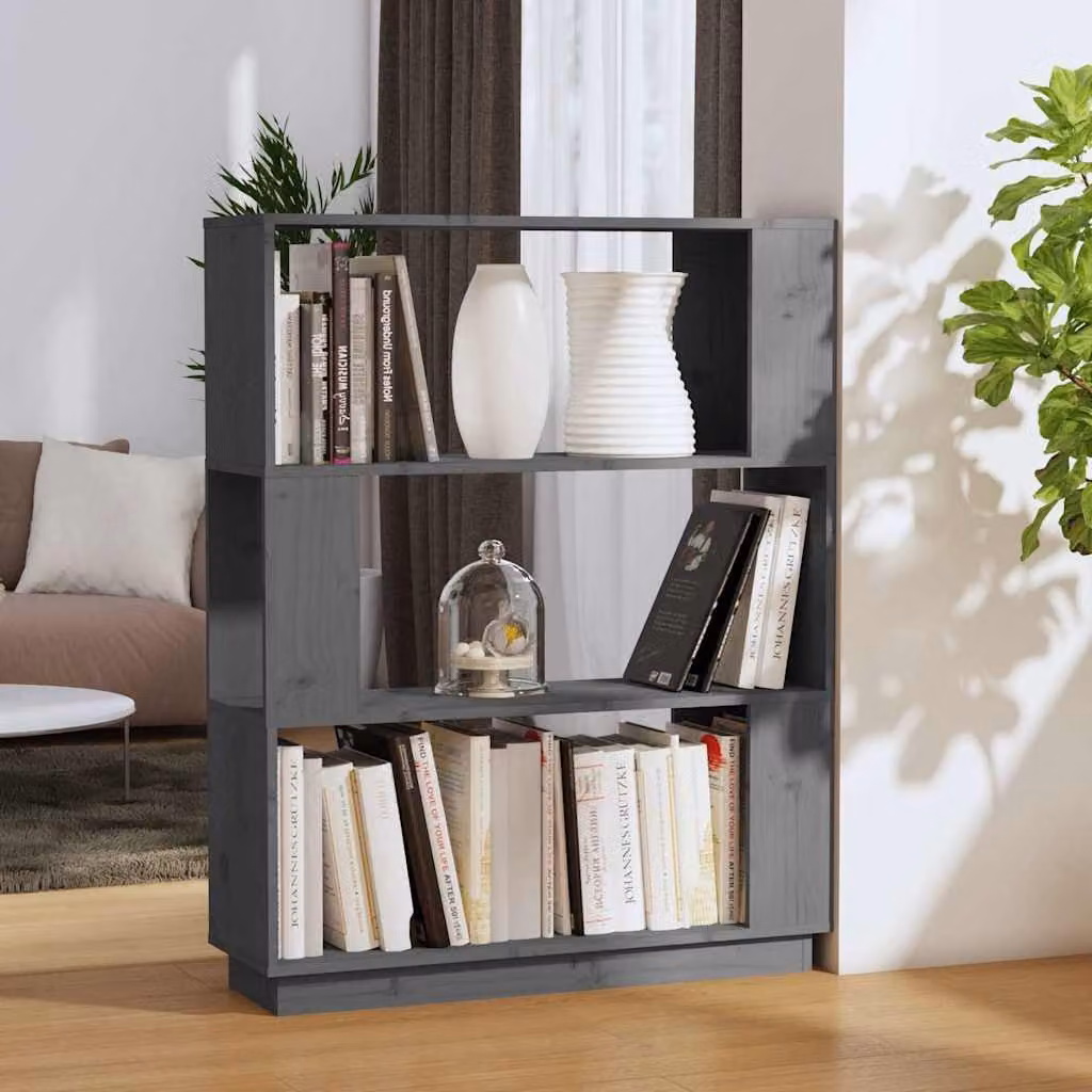 Libreria/Divisorio vidaXL in Legno Massello di Pino Grigio L: 80 cm, P: 25 cm, H: 101 cm