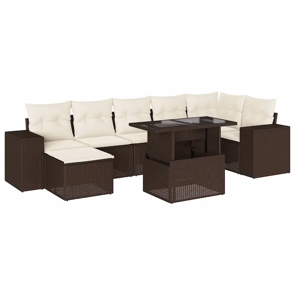 Set di Divani da Giardino a L vidaXL in Polyrattan Marrone e Bianco con 8 Pezzi e Cuscini Inclusi – 2