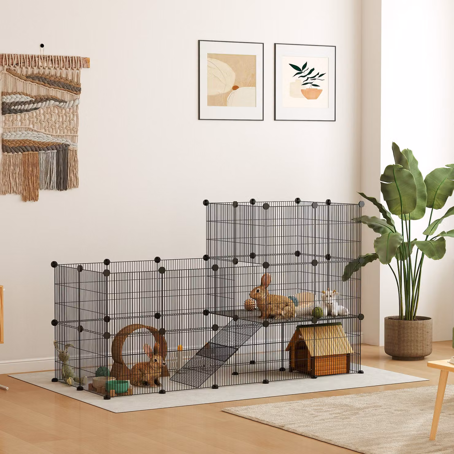 PawHut Recinto per Animali Modulabile e Multilivello con 39 Pannelli in Acciaio e PP, Nero, L 140 cm x P 70 cm x H 105 cm – 2