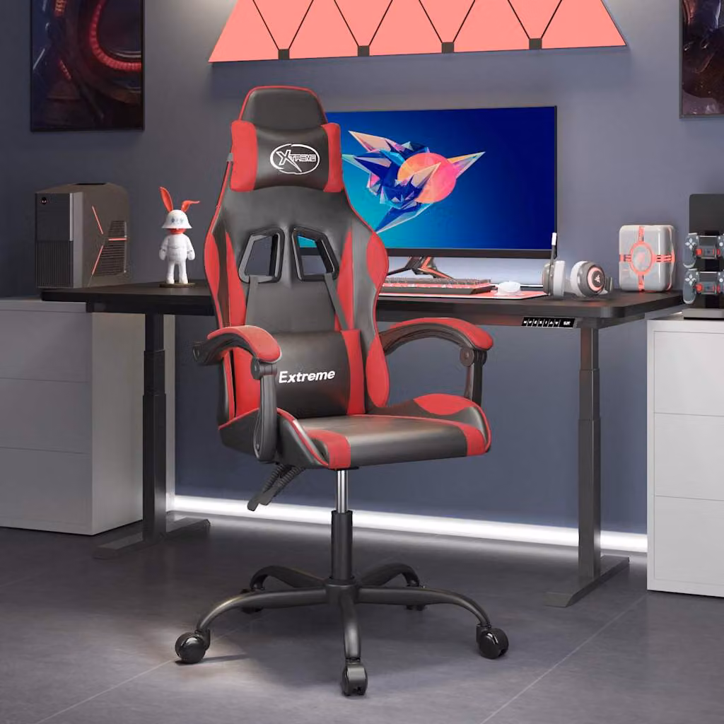 Sedia da Gaming vidaXL Multicolore Nera e Rossa in Similpelle con Poggiatesta e Ruote