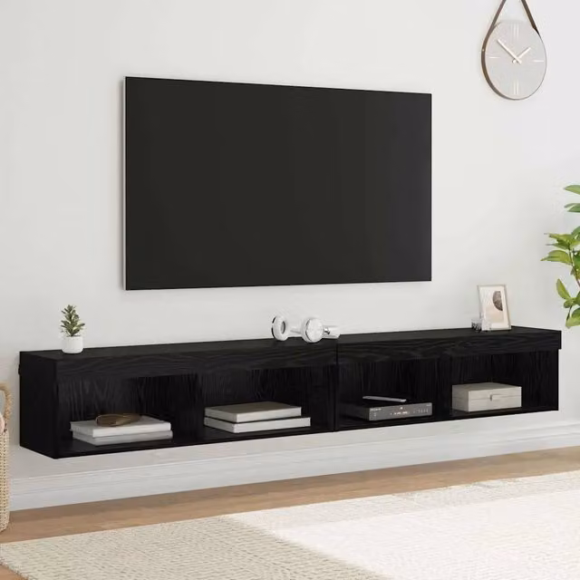 Set mobile TV con LED 2 pz-Credenza per TV Rovere Nero 100 x 30 x 30 cm