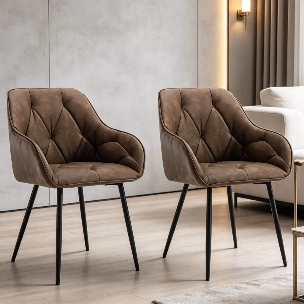 Set di 2 sedie da pranzo WISHDOR con braccioli in ecopelle marrone scuro e struttura in metallo moderno – 2