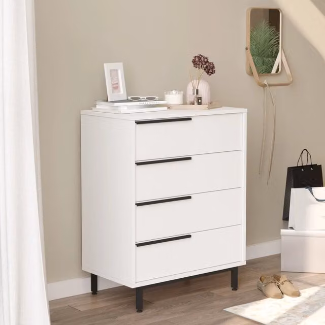 Cassettiera Vesanto con 4 Cassetti en.casa Bianco e Nero L: 44.5 cm, H: 75 cm, P: 95 cm