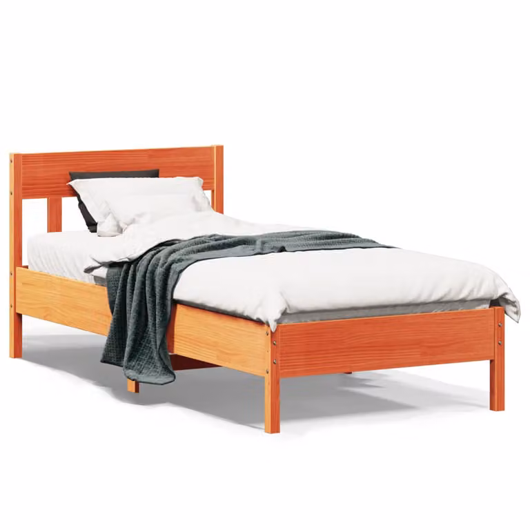 Letto in legno di pino vidaXL color marrone cera con doghe fisse, L/P/H: 90 x 200 cm