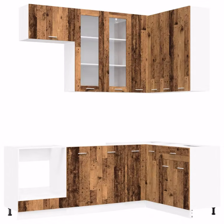Set da cucina LYON, 8 pezzi, realizzato in legno massello riciclato e materiale composito