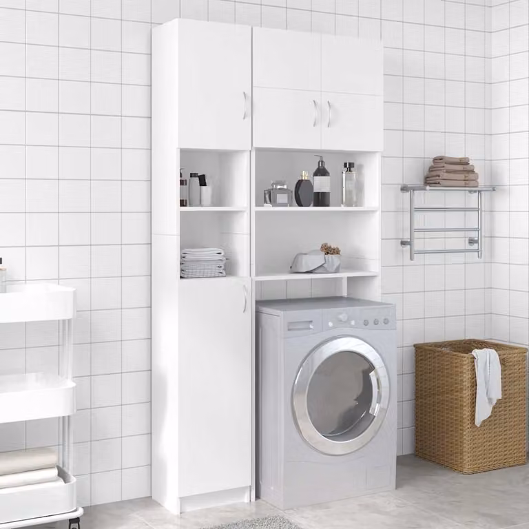 vidaXL Armadio da Bagno Moderno Bianco con Ante a Battente e Ripiani Interni, L/P/H: 32 x 25,5 x 190 cm