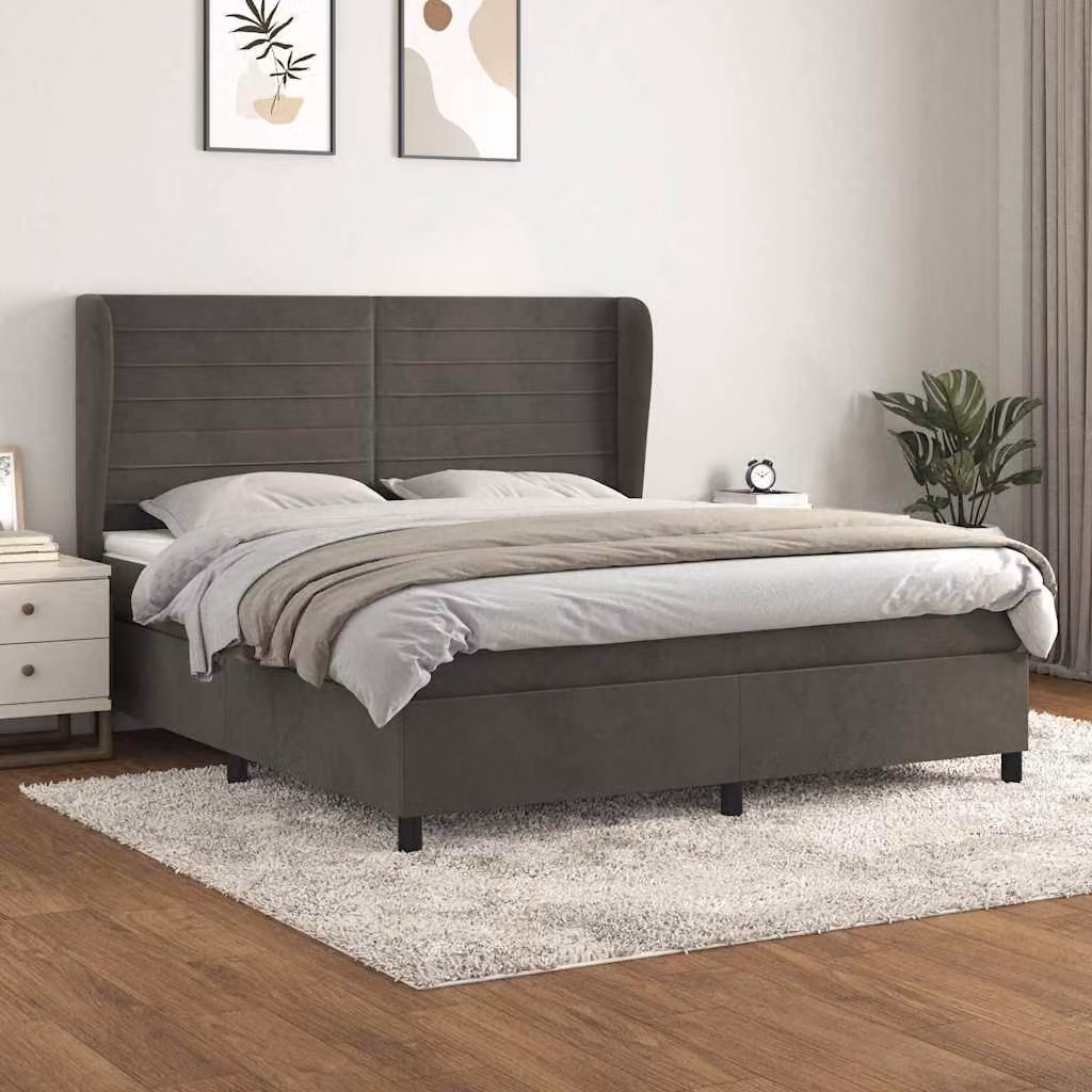 Giroletto a Molle con Materasso vidaXL in Velluto Grigio L/P/H: 160 x 200 x 128 cm – 1