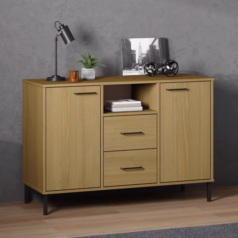 Credenza in legno massello di pino e metallo vidaXL OSLO, colore marrone, L/P/H: 113 x 40 x 77 cm