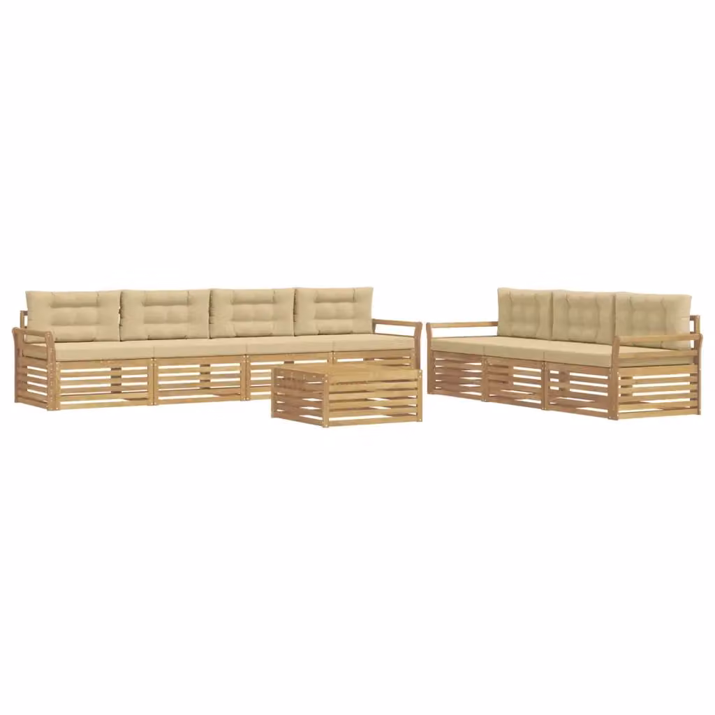 Set di divani da esterno a forma di U con tavolino da giardino vidaXL in legno di acacia, colore bianco e beige – 2