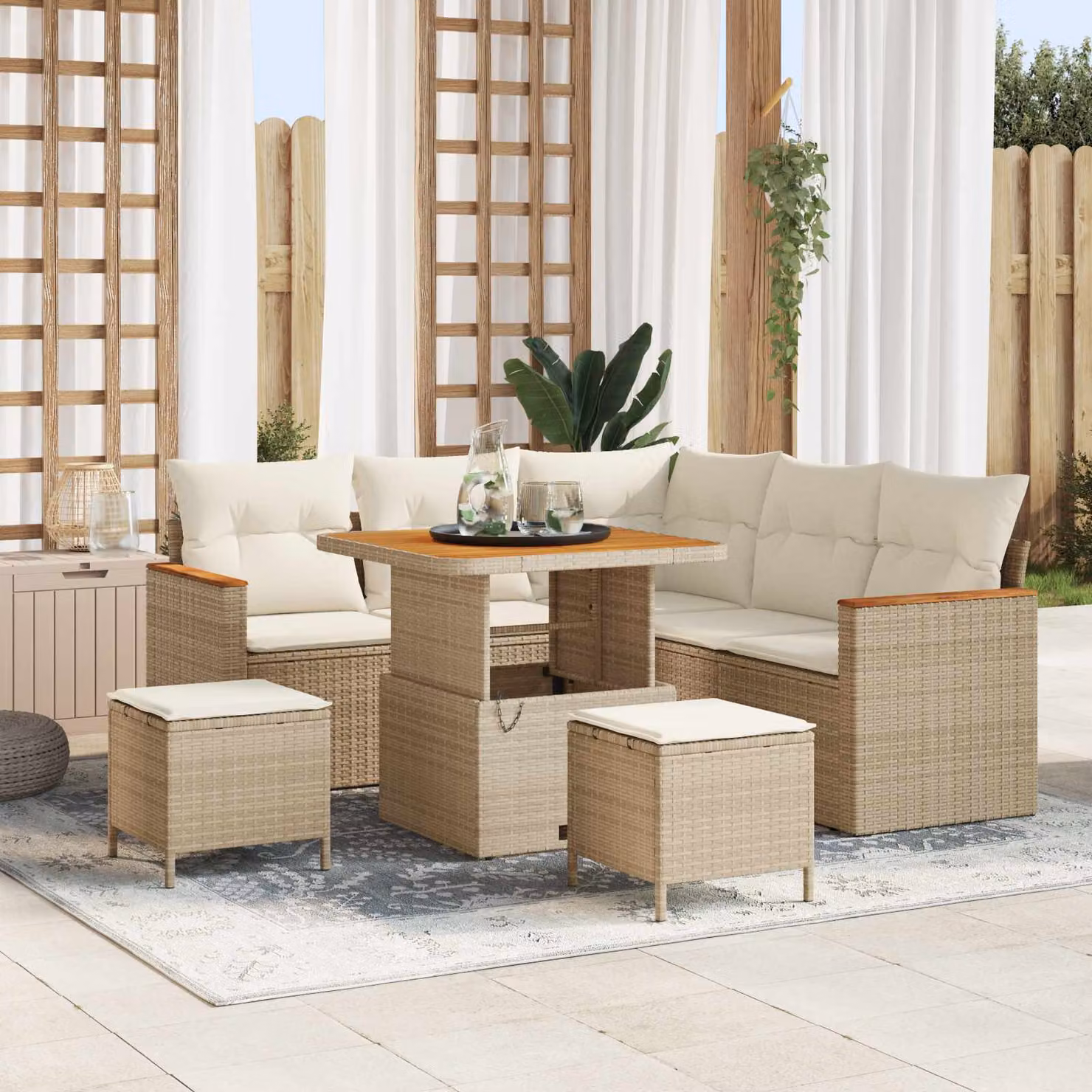Set Divano da Giardino Moderno vidaXL in Polyrattan Beige con Cuscini e Tavolino da 8 Pezzi – 1