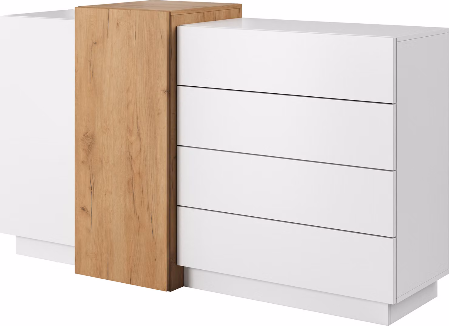 Comodà Masseno TRES da 160 cm con 4 cassetti e 2 ante per soggiorno e camera da letto, stile moderno, 160x45x94 cm, bianco/arancione