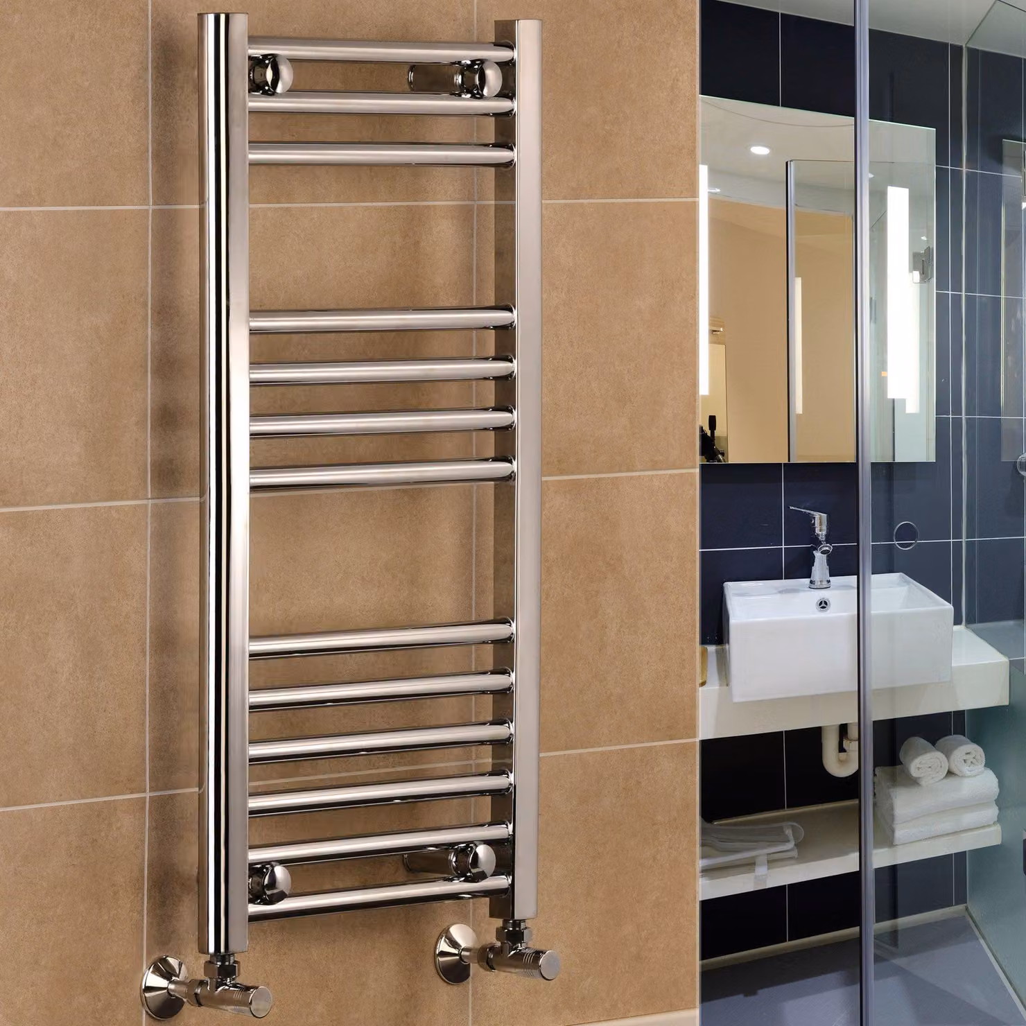Radiatore ad asciugamano, modello rettangolare, cromato, 500 x 800 mm, per bagno