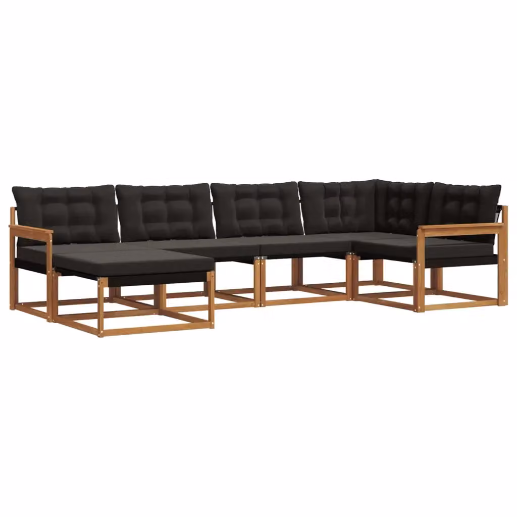 Set di divani da esterno vidaXL a forma di L composto da 6 pezzi in legno di acacia con cuscini, colore marrone e nero – 2