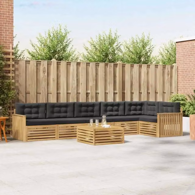 Set di divani da esterno a L vidaXL in legno di acacia con tavolo da caffè, 7 pezzi, Bianco e Antracite – 1