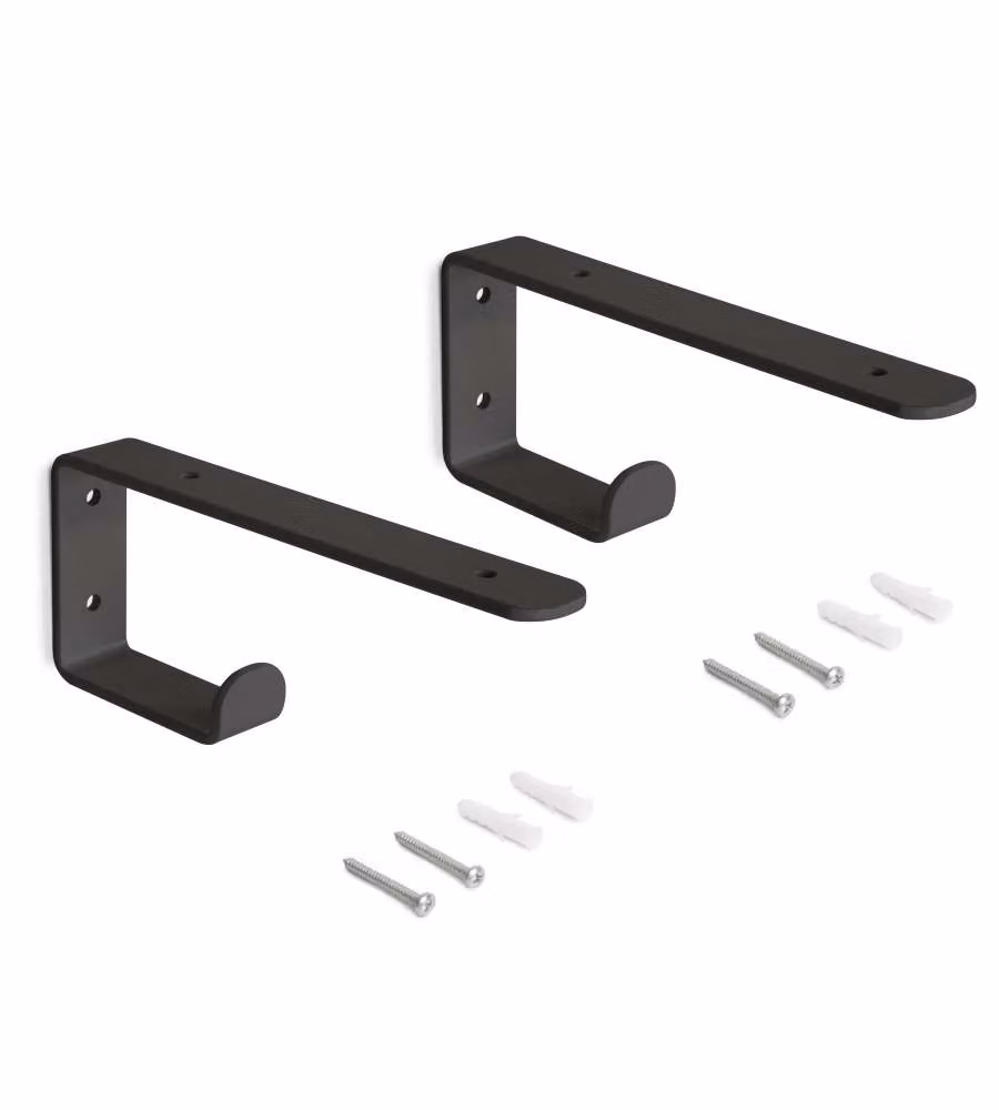Emuca Set di supporti per mensole in legno Shelf con gancio integrato, Acciaio, Verniciato nero 1 SET