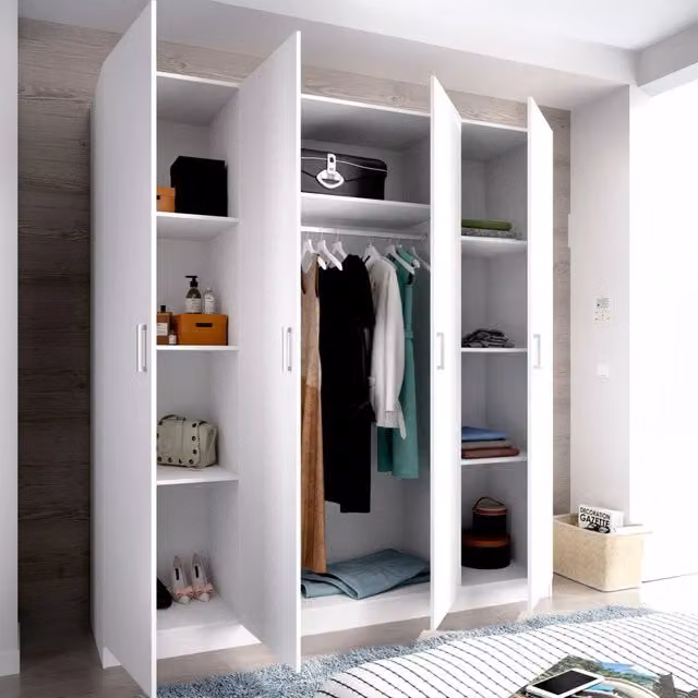 Armadio 4 ante battenti DMORA Persefone per camera da letto, Bianco, L: 200 cm, P: 52 cm, H: 215 cm – 1