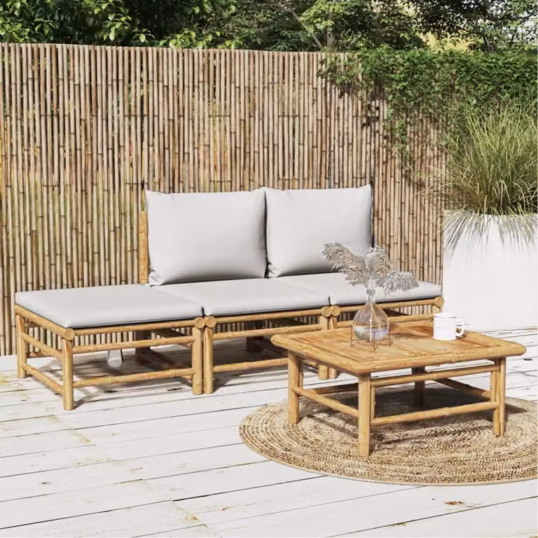 Maison Exclusive - Set da giardino 4 pezzi con cuscini grigio chiaro in bambù