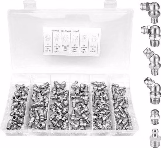 Set di nippli di lubrificazione idraulici M6 M8 - diritti e angolati a 45° e 90° - per pompe di lubrificazione con custodia