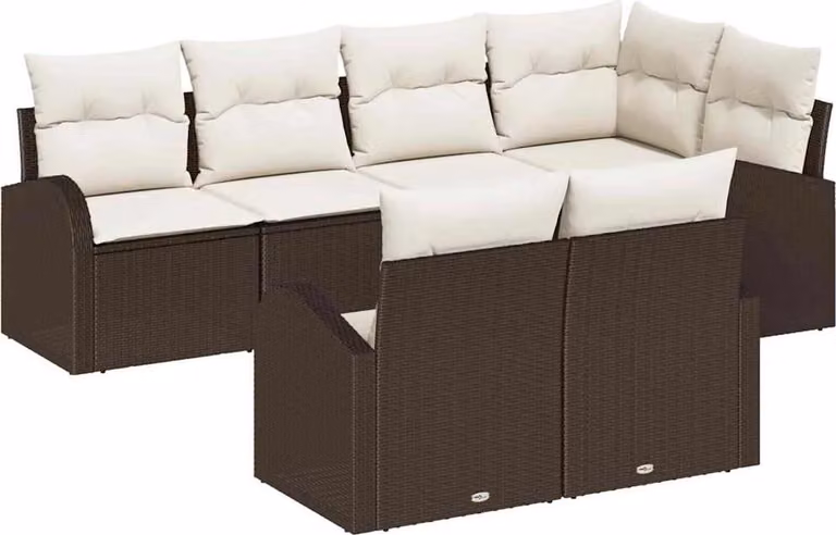Set Divano da Giardino 7 pcs Marrone e bianco polyrattan