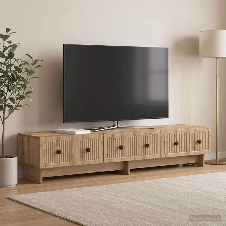 Mobile TV vidaXL in Rovere Artigianale e Metallo, Marrone, L: 147 cm, P: 34,5 cm, H: 30 cm