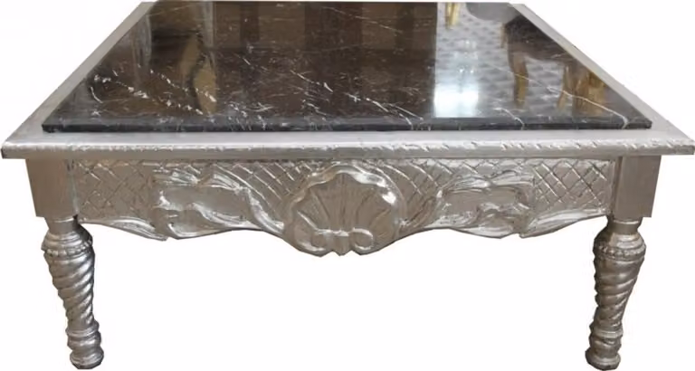 Tavolino barocco Casa Padrino argento con piano in marmo nero 95 x 95 x 43,5 cm - Mobili barocchi