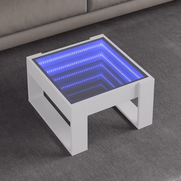 Tavolino da salotto moderno vidaXL con LED Infinity Bianco L: 50 cm, P: 53 cm, H: 30 cm