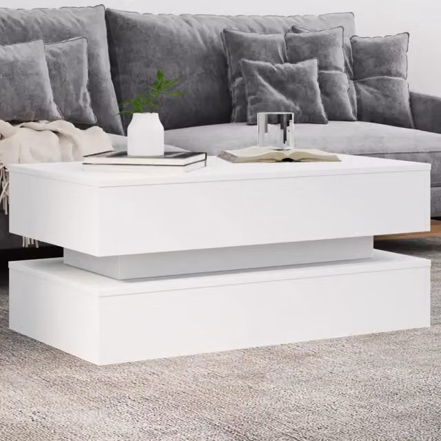 Tavolino da soggiorno moderno vidaXL bianco lucido con luci LED L: 90 cm, P: 50 cm, H: 40 cm