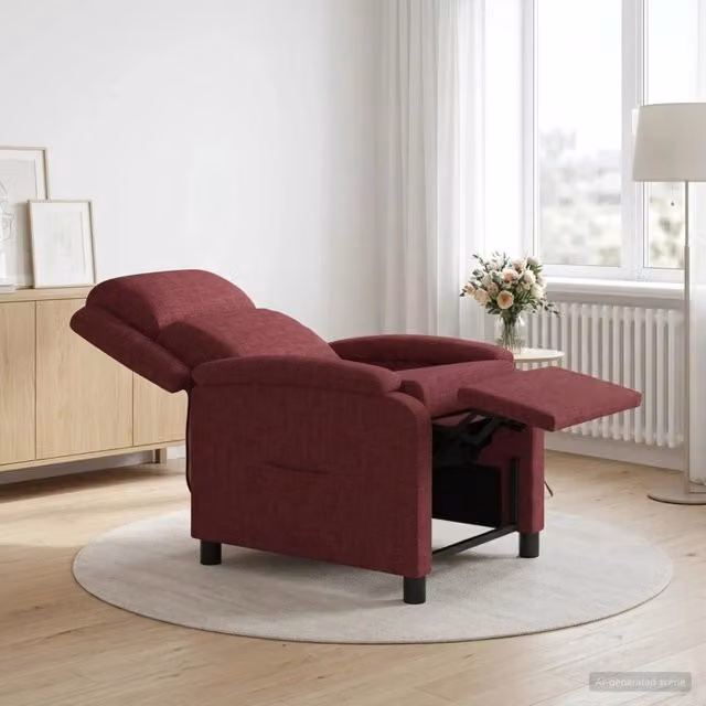 Poltrona reclinabile relax in tessuto rosso con braccioli per soggiorno e ufficio
